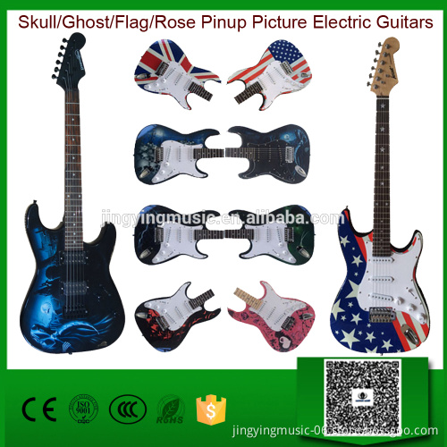 Wholesale 6 Strings Skull/Ghost/Flag/Rose Pinup Picture Electric Guitars Factory